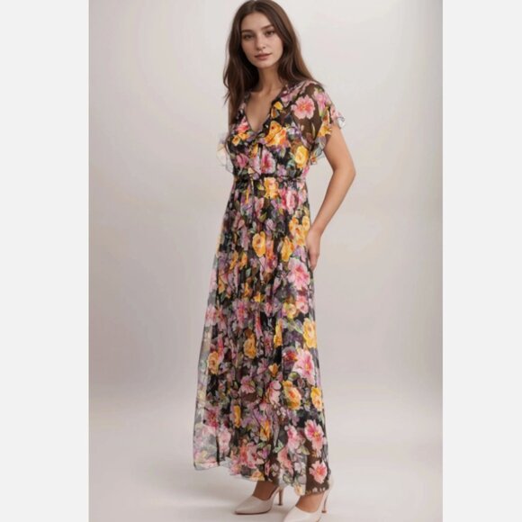 Johnny Was Jade Suri Ruffle Floral Silk Maxi Dress - Picture 3 of 10